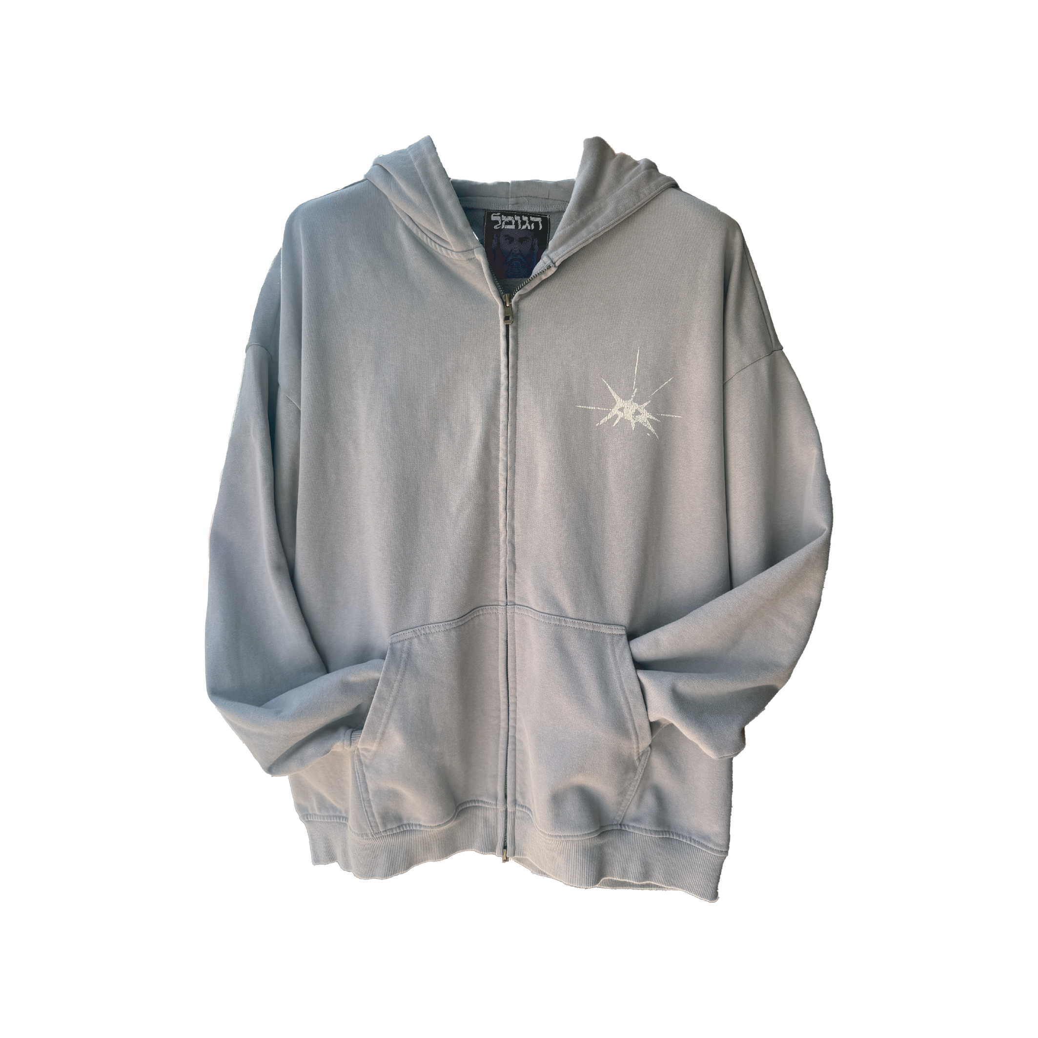 Washed sand double-zip hoodie
